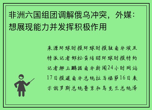 非洲六国组团调解俄乌冲突，外媒：想展现能力并发挥积极作用